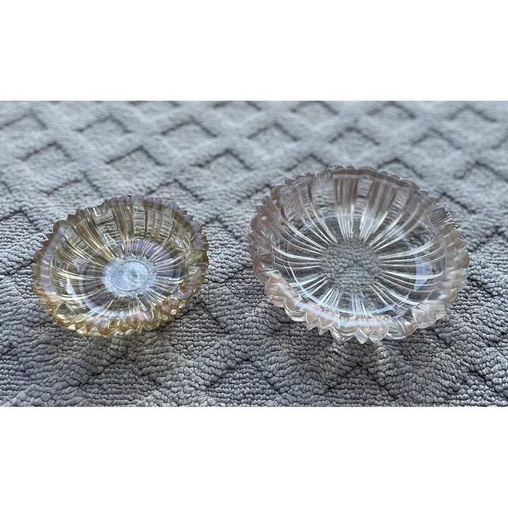 Vintage Amber& Peach Depression Glass Ashtray Trinket Coin Candy Bowls